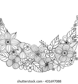 Coloring page with doodle flowers vector