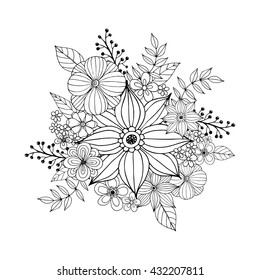 Coloring page with doodle flowers vector