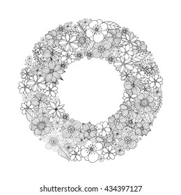 Coloring page with doodle flowers vector