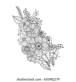 Coloring page with doodle flowers vector