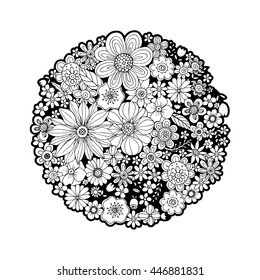 Coloring page with doodle flowers vector