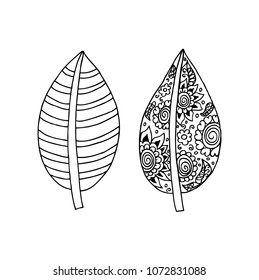 Coloring page, doodle leaf.