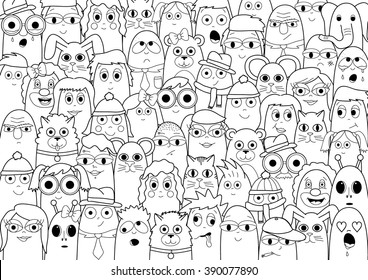 Coloring page - doodle people crowd