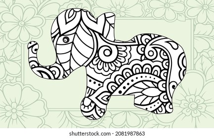 Coloring page with doodle style elephant in zentangle inspired style. Coloring book for adult and older children. Editable vector illustration.