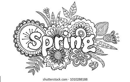 Coloring Page Doodle Style Inscription Spring Stock Vector (Royalty ...