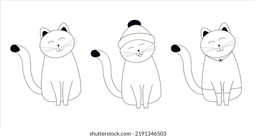 coloring page Draw vector illustration character collection funny cat