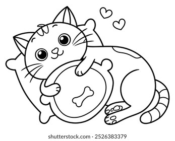 Un dibujo de un gato con un corazón en él
