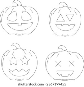 Un dibujo de una calabaza de Halloween de Jack O Lantern. Ilustración vectorial. Esbozo de mano libre para la página del libro anti estrés coloreado con doodle