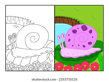 coloring page drawing a snail on a green leaf. children's coloring paper