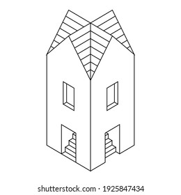 A Coloring Page With The Drawing Of A Tall Building In 3D Look Style. Vector Art In EPS 8