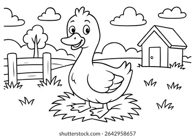 Coloring page of duck for kids coloring book
