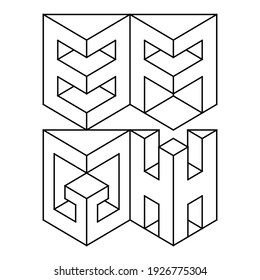 A coloring page with the 'E F G H' text in 3D look style. Vector art in EPS 8