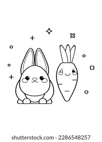 coloring page with  Easter bunny and character kawaii carrot