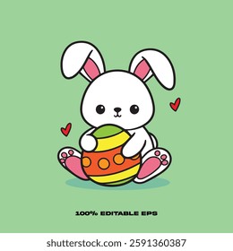 Coloring page of easter bunny holding egg. cute illustration