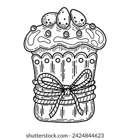 Coloring page Easter cake sketch. Holiday food. Hand drawn vector illustration.
