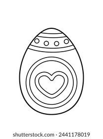 Coloring page Easter egg with big heart. Black and white egg. Color me. Isolated vector illustration eps 10