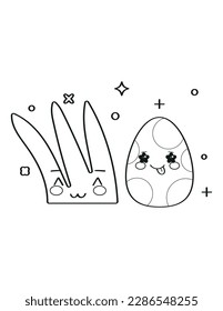 Página de coloración con el personaje de Huevo de Pascua kawaii y hierba