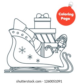 Coloring page. Educational children game. Color Santa sleigh. Printable activity page for kids. New year and Christmas theme.