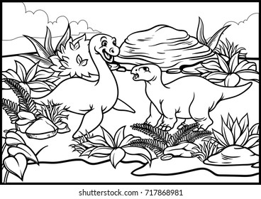 coloring page of elasmosaurus and iguanodon