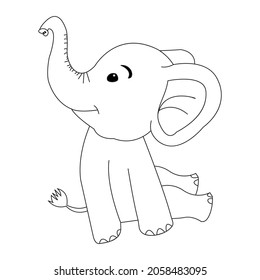 Coloring page Elephant animal, black and white cute hand drawn doodle illustration. kid print educational game page