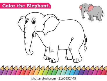 
Coloring page for Elephant vector illustration  
Kindergarten children Coloring pages activity worksheet and funny big Elephant cartoon  
Elephant isolated white background for color books 