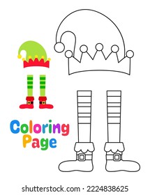 Coloring page with Elf hat and shoes for kids