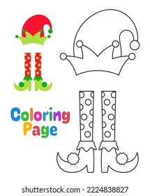 Coloring page with Elf hat and shoes for kids