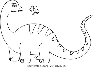 Coloring page. Enchanting Encounter. Dinosaur and Butterfly 