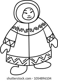 Coloring page. Eskimo in national clothes