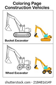 Coloring Page Excavator Construction Vehicle Stock Vector (Royalty Free ...