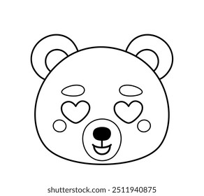 Coloring page. Face of bear in love. Black and white bear. Color me. Isolated vector illustration eps 10