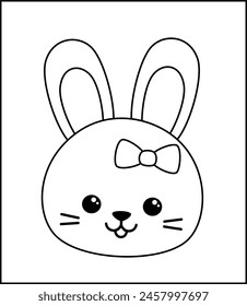 Coloring page. Face of girl rabbit with bow. Black and white hare. Color me. Isolated vector illustration eps 10