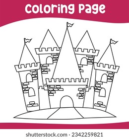 Coloring page a fairy tale Medieval Kingdom castle black and white a cute Vector outline fantasy monarch kingdom. Medieval the kingdom castle in vector. 