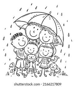 Coloring Page Family Under Umbrella Rain Stock Vector (Royalty Free ...