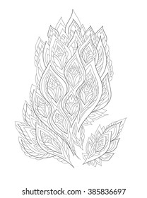 Coloring page with fantasy feathers hand drawn . Vector illustration. Line art. 