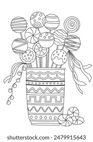 Coloring Page Features A Cup Filled With Numerous Lollipops On Sticks For Both Adults And Children