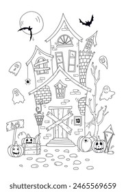 Coloring Page Features Spooky Halloween House Suitable For Both Adults And Children