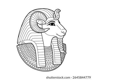 Página de colorir com Amun-Ra o Rei dos Deuses muitas vezes retratada com uma cabeça de carneiro e um disco de sol