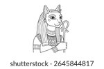 Coloring Page Featuring Bastet the Cat Goddess. Detail Her Cat Head and the Sistrum She Often Holds.