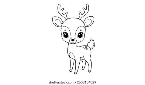 Coloring Page Featuring a Chibi Deer With Small, Simplified Antlers and Large, Gentle Eyes