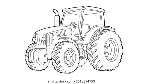 Coloring Page Featuring a Chibi Tractor With Oversized, Round Back Wheels