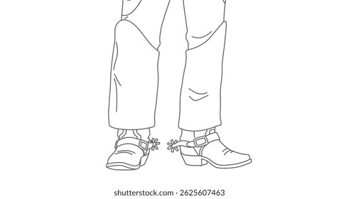 Coloring Page Featuring a Cowboy Standing With His Boots and Simplified Spurs Clearly Visible
