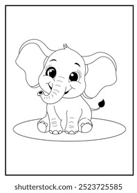 coloring page featuring a cute baby elephant sitting on the floor. Perfect for  children's activity books and educational materials.