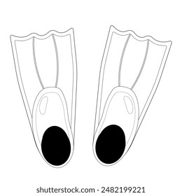 Coloring page featuring a pair of diving fins. Perfect for summertime and aquatic-themed creative activities.