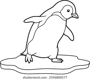 Coloring Page Featuring a Penguin Waddling With Its Wings Slightly Outstretched for Balance