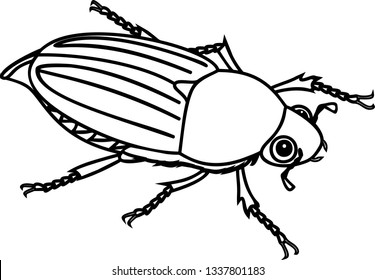 Coloring page with female cockchafer or May bug isolated on white background