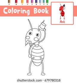 Coloring page of Fire Ant with black hat animals for preschool kids activity educational worksheet. Vector Illustration.