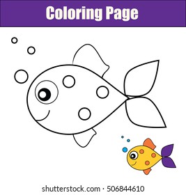 Coloring page with fish. Color the fish drawing activity. Educational game for pre school aged kids, animals theme. Printable kids activity