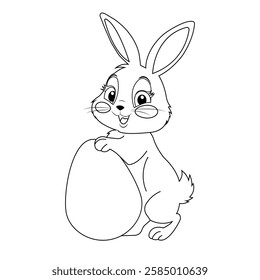 Coloring page of a flair Finns Esther bunni with a big Esther egg. Vector.
