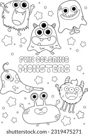 coloring page flat cute design vector fun monsters